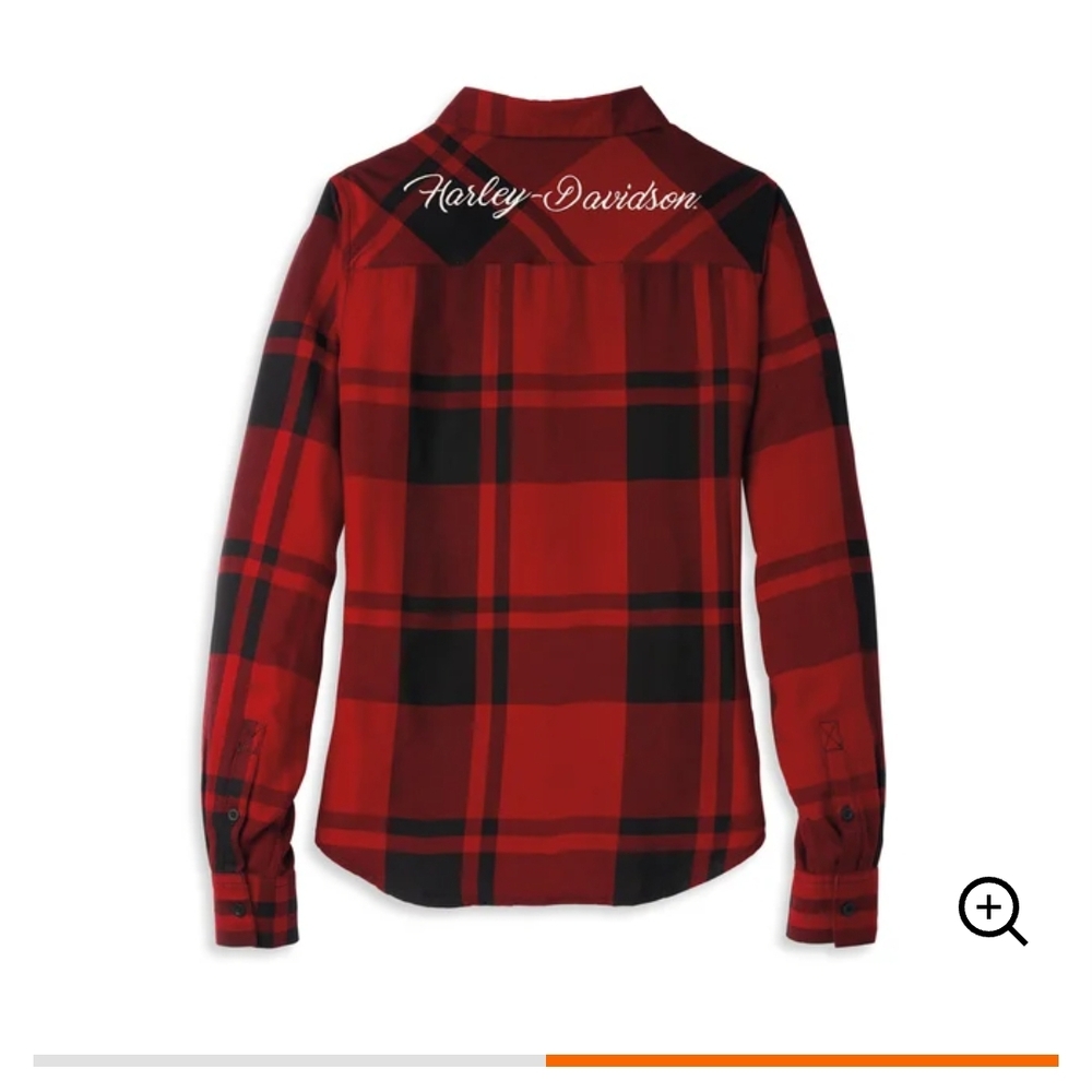 EUC - Harley Davidson Womens Red and Black Plaid Button Up - Picture 2 of 7